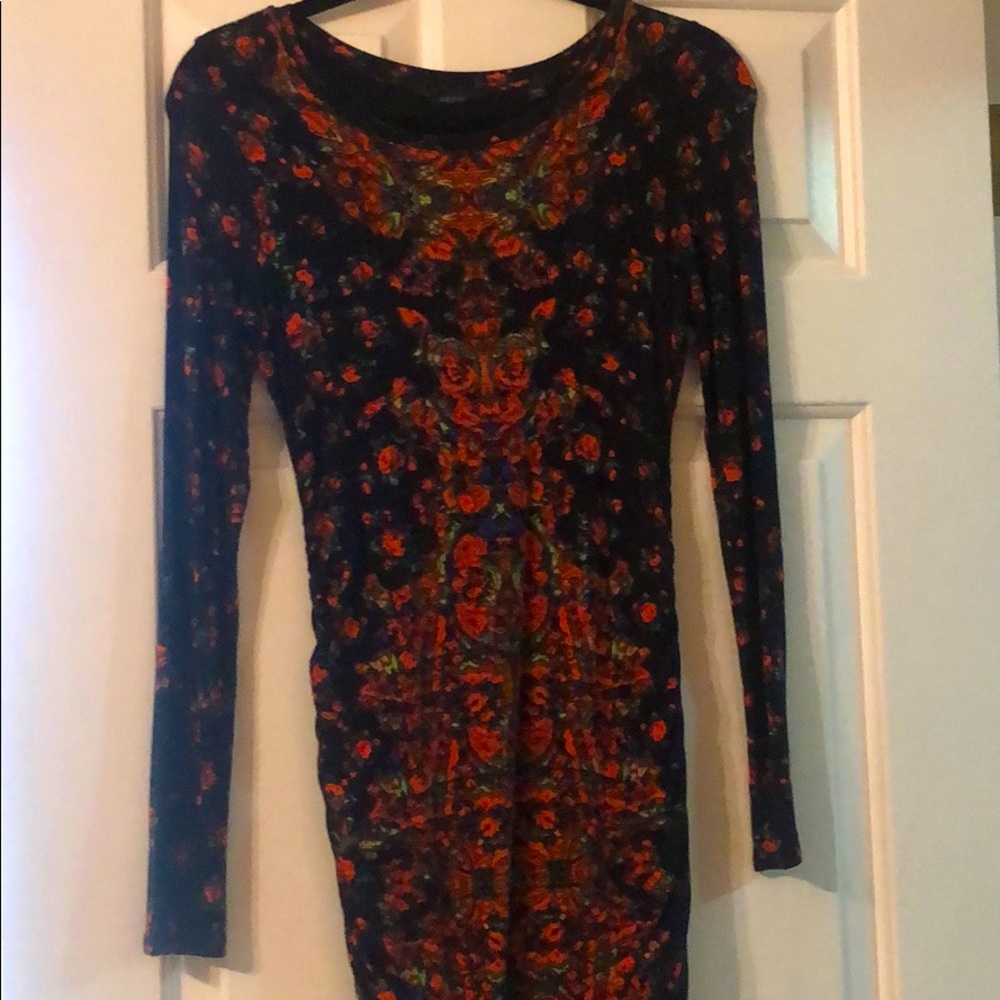 Womens Long Sleeve Printed Mini T Shirt Dress
